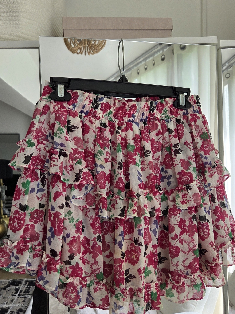 Misa Los Angeles Pink Floral Ruffled Circle Skirt